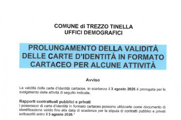 Prolungamento della validità della carta identità in formato cartaceo per alcune attività 